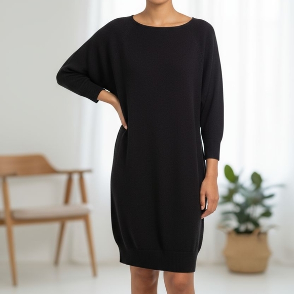 Black Knit Sweater Dress Dolman Sleeve Sparkle Eyelash Party - Picture 1 of 11